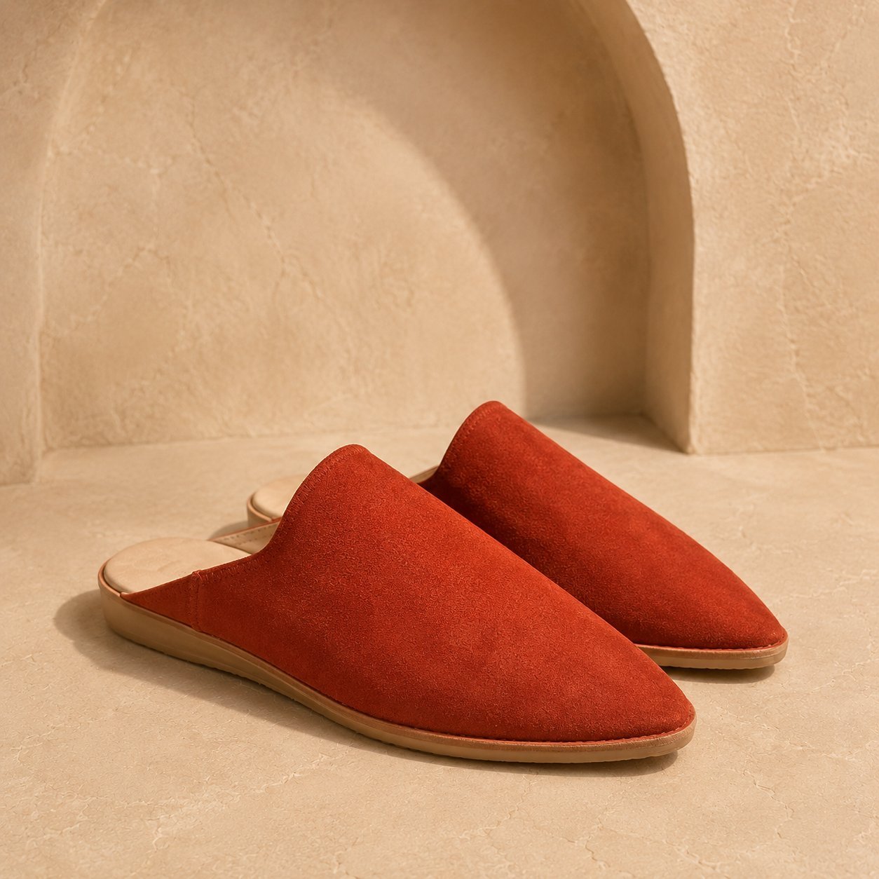 Babouche Ocre femme mule en daim terracotta